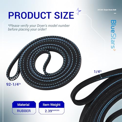 BlueStars 341241 Dryer Drum Belt Pack of 1 for Whirlpool/Kenmore Dryers
