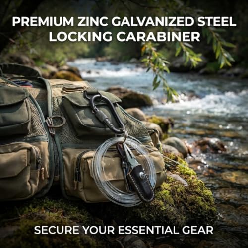 5cm Black Zinc Galvanized Steel Bushcraft Locking Carabiner Clips 6-Pack