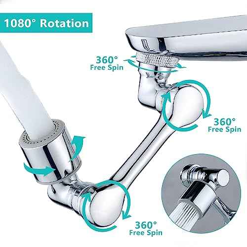 1080¡ÆSwivel Faucet Extender, Sink Water Faucet Aerator Extension in Brass, Swivel Robotic Arm Bathroom Faucet Extender, Kitchen Rotating Extension Filter with 2 Mode Splash