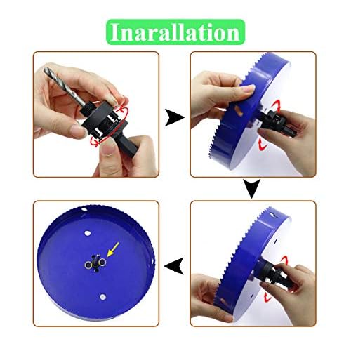 6 Inch Hole Saw with Heavy Duty Arbor, 1.2 Inch Cutting Depth HSS Bi-Metal Hole Drilling Cutter for Smoothly Cutting in Wood Cornhole Boards Plastic Drywall & Thin Metal
