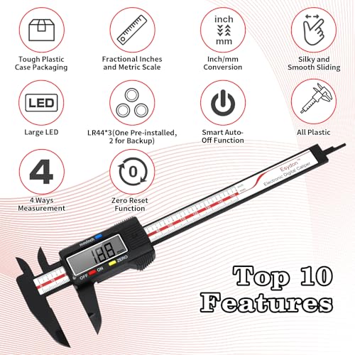 Esydon 6-Inch Digital Caliper with LCD Screen, Auto-Off, Precision Measurement for DIY & Household