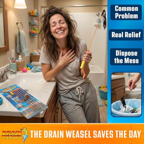 FlexiSnake Drain Hair Clog Remover Kit with 5 Reusable Micro-Hook Wands – Sink & Shower Drain Cleaner