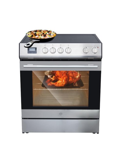 Garvee 30" Electric Range 5 Cu.Ft. Capacity with 4 Burners Glass Cooktop, Convection Oven, 6 Cooking Functions, Stainless Steel Freestanding Electric Range Oven with Front Control, Silver
