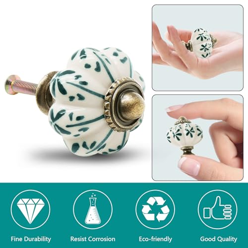12pcs Ivory Pumpkin Cabinet Knobs with Leaf Pattern, Vintage Ceramic Drawer Pulls