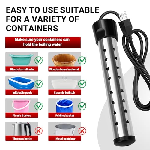 Eaakkoom 1500W Immersion Water Heater for Buckets & Small Pools - Rapid Heating, Anti-scalding Safety Guard, 5 Gallon Capacity