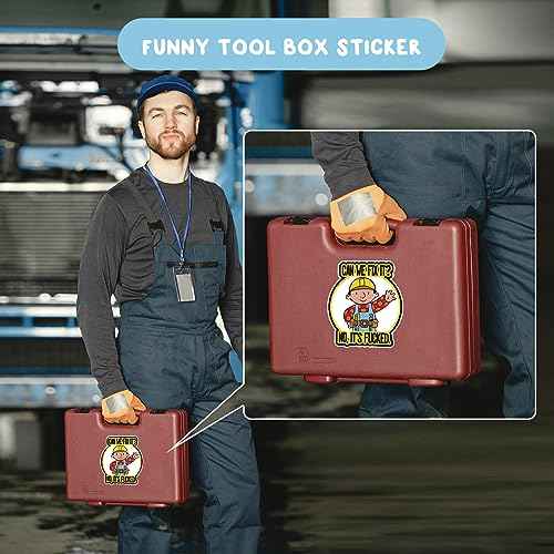 5 Pack Funny Hardhat Stickers - Can We Fix It? No, It's Fucked, Cute Cartoon Hard Hat Stickers for Builder, Waterproof Vinyl Stickers for Tool Box, Helmet (3 inch)