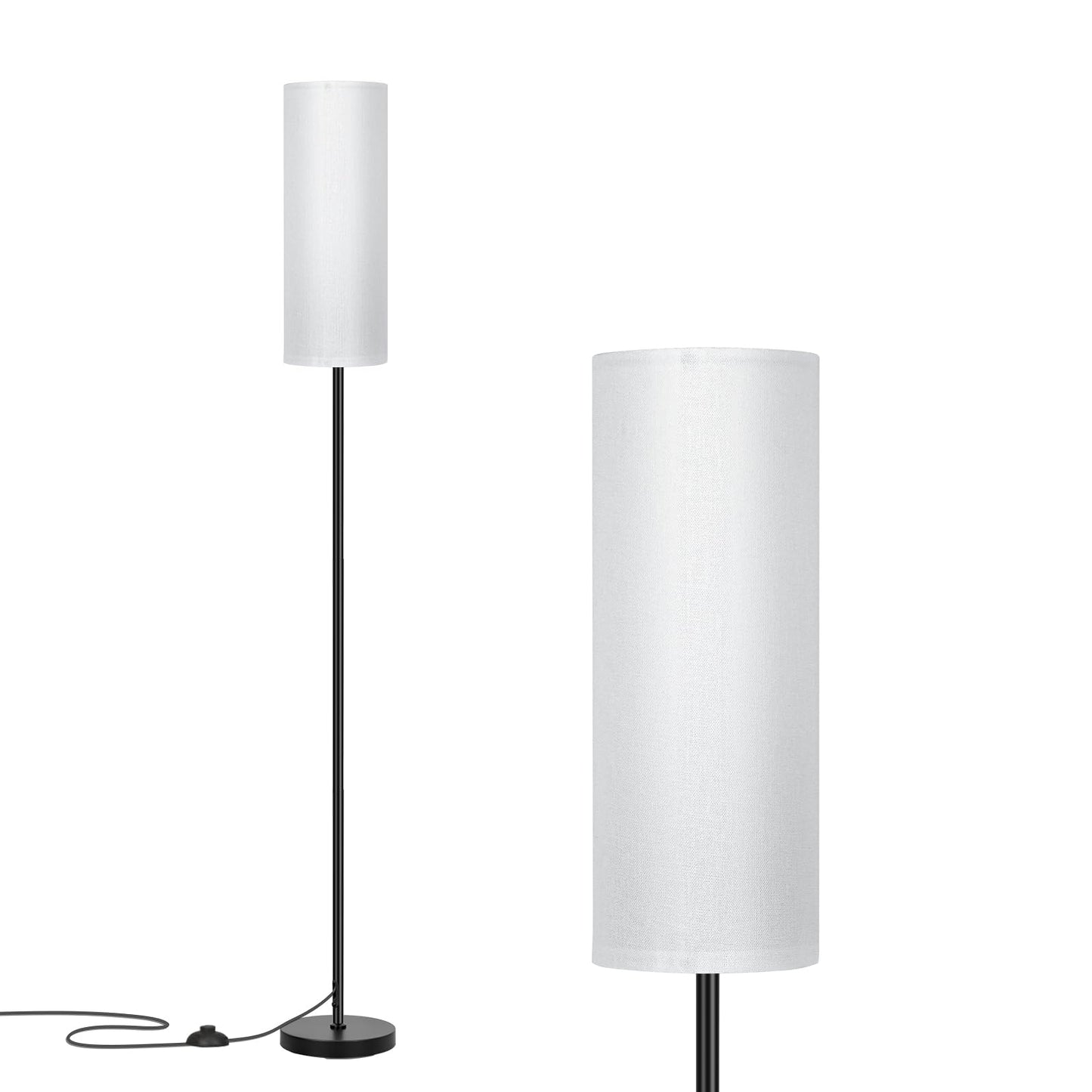 FRIDEKO HOME Floor Lamp with White Shade, Simple Design with Foot Pedal Switch, Small Tall Lamps for Living Room Bedroom Office, Corner Floor Stand Light with Black Pole Lamp (No Bulb/No Remote)