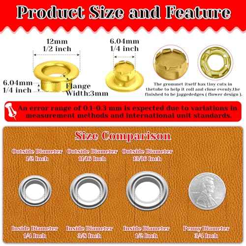 803Pcs Grommet Eyelet Pliers Kit, 1/4 Inch Grommet Tool Kit with 800 Metal Eyelets, Grommet Hand Press kit for Leather Crafts(Inside Dia: 6.4mm/Outer Dia: 12mm (A.I.S.)/Flange Width: ~3mm)