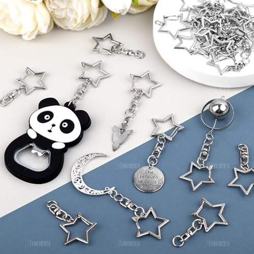 AUEAR 30 Pack Silver Star Keychains with Spring Snap for DIY Crafts, Bag & Bag Accessories