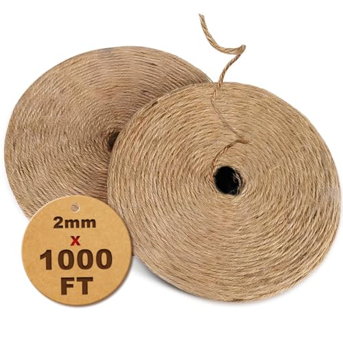 PerkDecor 1000ft Natural Jute Twine Rope Bulk Brown 2mm Craft & Garden Cord