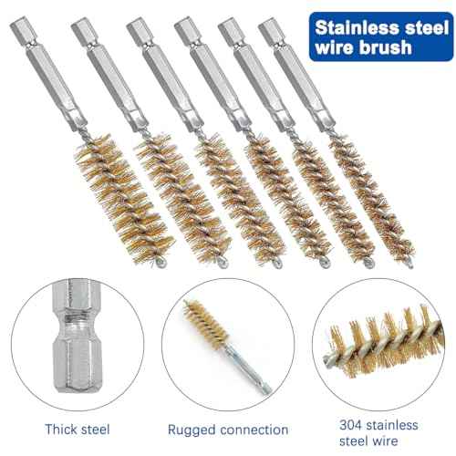 6 Pieces Brass Bore Brush in Different Sizes + 15 Pcs Cleaning Needles Nylon Brushes Tools, Twisted Wire Brush with Handle 1/4 Inch Hex Shank Attachment Drill Set for Tubes Ports Bearings