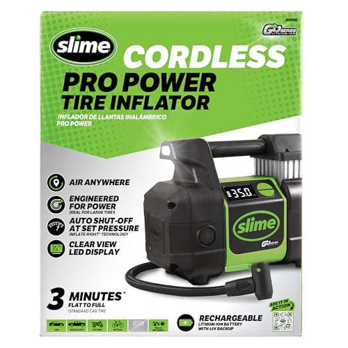 Slime Cordless Pro Power Digital Tire Inflator - Portable Air Compressor with Auto Shut-Off