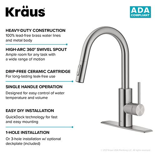 Kraus Oletto Spot Free Stainless Steel Dual Function Kitchen Faucets with Pull Down Sprayer, KPF-2620SFS