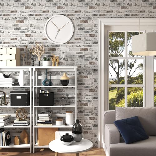 PeonyQueen 17.3 x 78.8 Inch Gray Peel and Stick Brick Wallpaper - Realistic Faux Vinyl Wall Covering