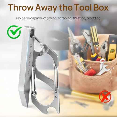 EDC Pry Bar with Carabiner, Heavy Duty Keychain Prybar Tool, Mini Stainless Steel Multi Tool, Everyday Carry for Men Women, Minimalist Tool for Opening Boxes, Turning Screws