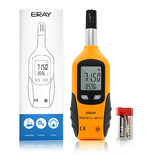 ERAY Digital Psychrometer Thermometer Hygrometer with Backlight – Yellow, 9V Battery Included