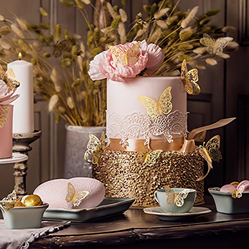 Crosize Gold Butterfly Wall Decorations - 72 Pcs, 3 Sizes & 3 Styles, Removable 3D Murals