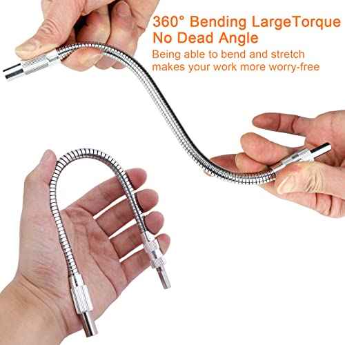 Guyuyii 2 Pcs Flexible Drill Bit Extension - 1/4 Inch Magnetic Hex Shaft, 360¡Æ Rotating Bendable Drill Bit Extender for General Use, Home Repairs, DIY Projects, and Screw Retrieval - 7.9" and 11.8"