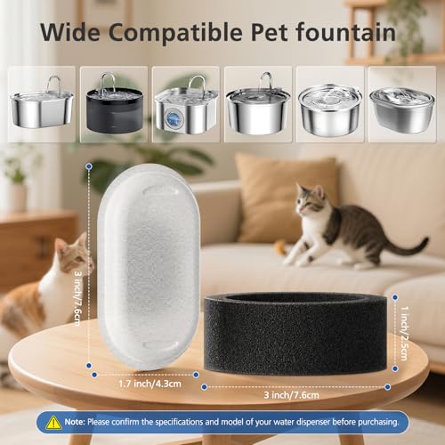 25 Pack Cat Water Fountain Filters for Stainless Steel Dispensers – Includes 25 Sponges