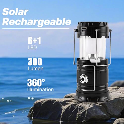 Lichamp Portable Solar Camping Lantern & USB Rechargeable LED Flashlight 4-Pack