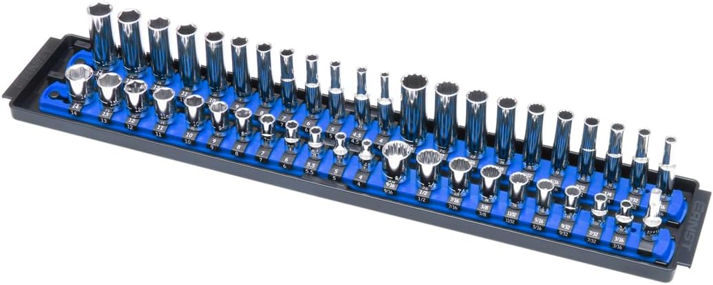 Ernst Manufacturing 19-Inch Socket Boss Organizer with Twist-Lock 2 Rails for 1/2-Inch Drive Sockets, Blue, Model 8457 – Secure and Durable Socket Storage Solution - Made in USA
