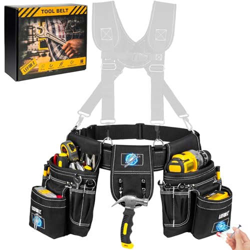 LEFOR·Z Black 27-Pocket Tool Belt with D-Rings for Men, Construction