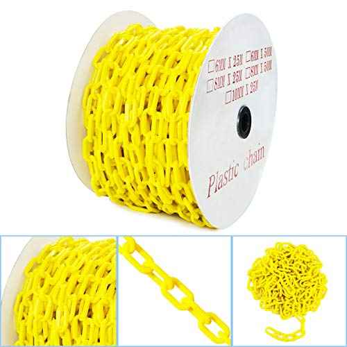 126 Feet Yellow Plastic Safety Barrier Chain with 2 Magnetic Hooks | 12 S-Hooks | 12 Carabiner Clips | 2 Chain Connector | Caution Security Chain Safety Chain for Crowd Control