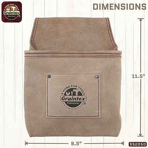Graintex SS2050 One Pocket Nail & Tool Pouch Beige Color Suede Leather for Constructors, Electricians, Plumbers, Handymen