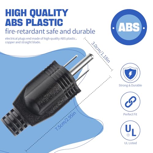 3 Pack Grounding Electrical Plugs 125V 15A NEMA 5-15R Replacement Connectors