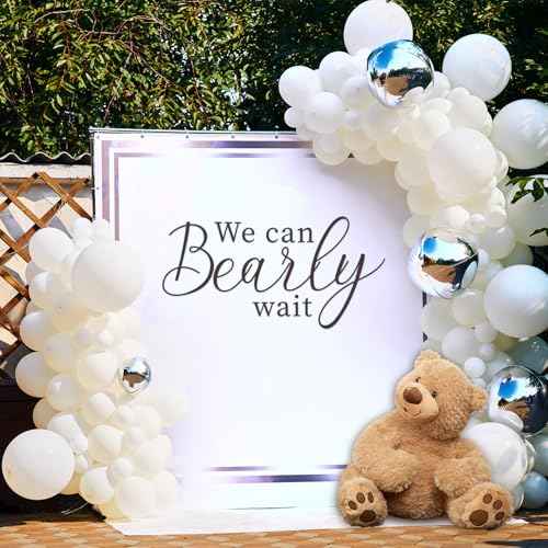 We Can Bearly Wait Sign Decal, We Can Bearly Wait Sticker Baby Shower Backdrop Bear Themed Wall Sticker for Baby Shower Arch Decorations Photo Props Gender Reveal Party