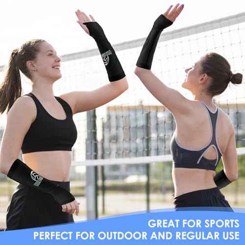2Pairs Volleyball Arm Sleeves Passing Hitting Forearm Volleyball Sleeves with Protection Foam Pads and Thumb Hole, youth volleyball arm sleeves for men's college volleyball activities(Black