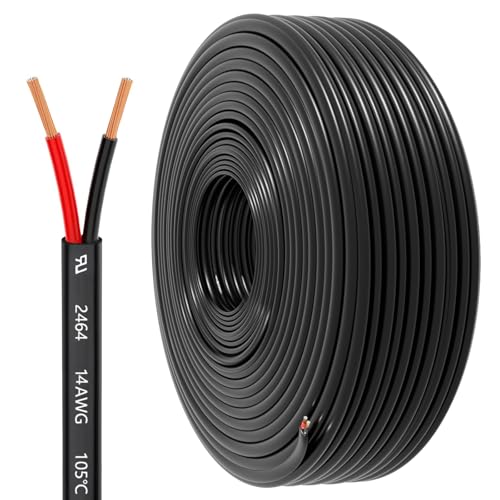 HONENCN 30FT 14 AWG 2-Conductor Electrical Wire PVC Low Voltage Cable for Automotive LED Marine
