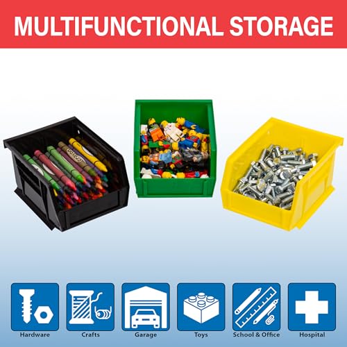 Akro-Mils 30210 Red Plastic Stackable Storage Bins 6-Pack - 5x4x3 Inches