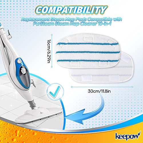 KEEPOW White/Blue 8 Pack Steam Mop Pads for PurSteam ThermaPro 10-in-1 & 211 – Reusable Microfiber Replacement Pads