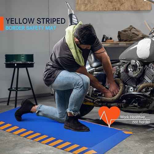 FEATOL Anti Fatigue Mat Industrial, Ergonomic Standing Floor Mat for Work for Stand -Safety Support for Leg & Back Pain(Blue with Yellow Border, 17" x 24", 1PC)