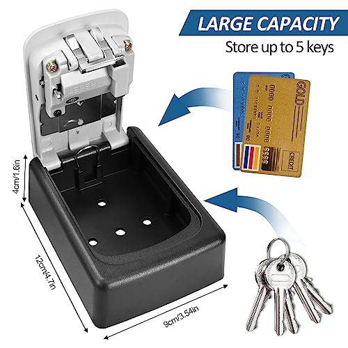 2 Pack Key Lock Box, 4 Digit Combination Lock Box Wall Mounted Waterproof Key Storage Lock Box for Indoor & Outdoor 5 Keys Capacity Re-Settable Code