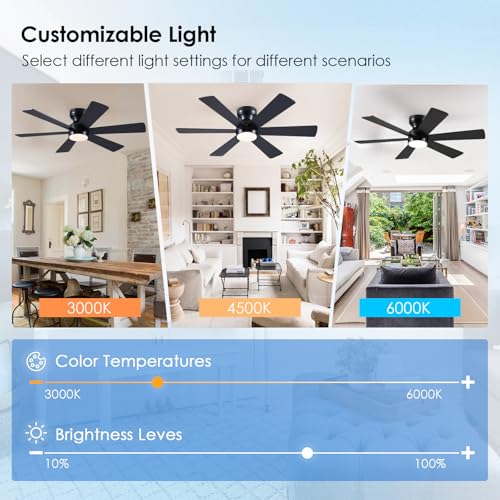 Asyko 46-Inch Black 6-Blade Modern Ceiling Fan with Light & Remote Control