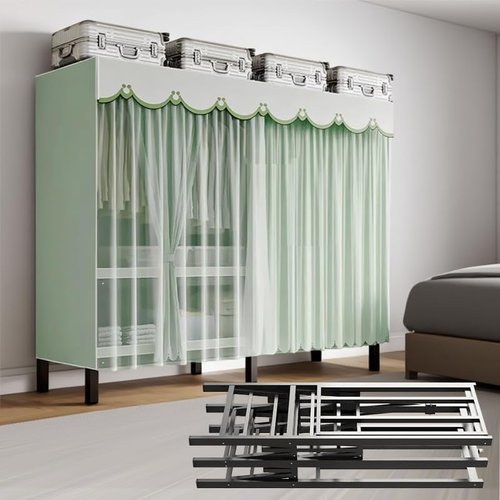 YDEHUEAD 59in/4.9ft Foldable Portable Wardrobe Closet with Cover, Heavy Duty Clothing Rack for Hanging Clothes has 59in Vertical Storage Space, Metal Garment Rack for Bedroom Armoire (g, L:59.05")