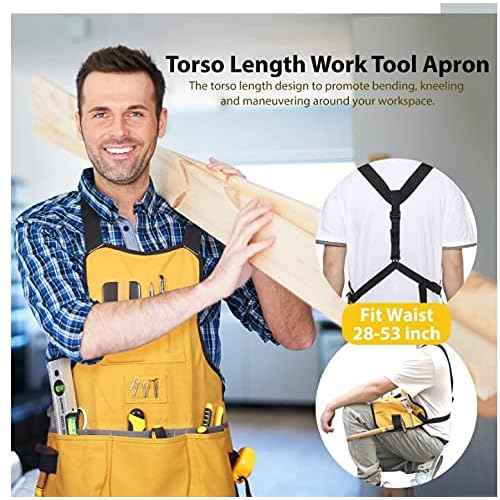 Work Tool Apron for Men and Women, Torso Length with 21 Tool Pockets, Durable Canvas Apron, DIY Enthusiasts, Gifts for Men Dad Father(Yellow)