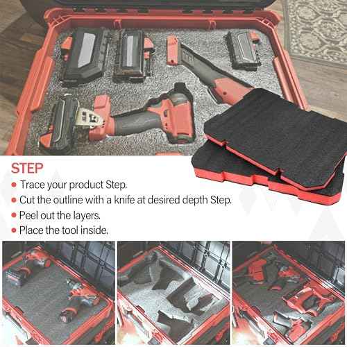 Foam Inserts Fits Milwau-kee Packout 48-22-8424 Drawer foam tool box inserts 2 pcs Black/Red