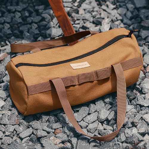 TBACW Canvas Tool Storage Bag with Zipper - Organizer for Tools, Tent Stakes & Poles, Durable Fabric Utility Pouch for Outdoor Hunting Hiking Camping Gear (Khaki)