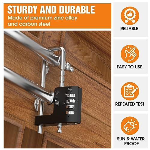 Cabinet Lock with Combination, Adjustable U-Shaped Combination Cabinet Lock Latches for Gym Locker, Closet, Fences, Luggage, Double Doors (Black - 2pcs)