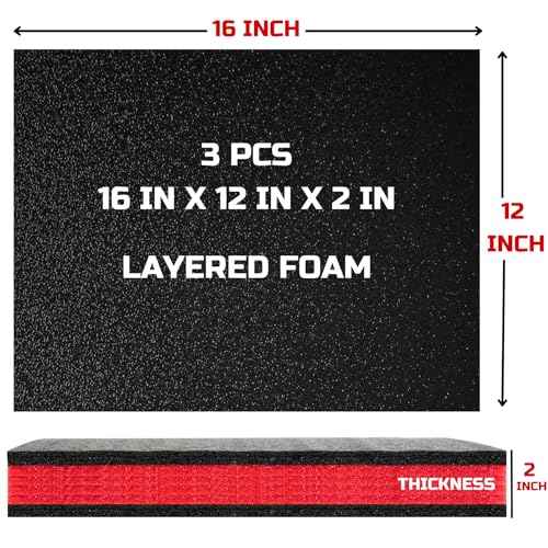 ONREVA Tool Box Foam, 3Pack 16x12x2 inch, Foam Inserts for Cases, Polyethylene Storage Sheets for Toolbox Hard Case, Tool Shadow Insert, Kaizen Organizer Sheet