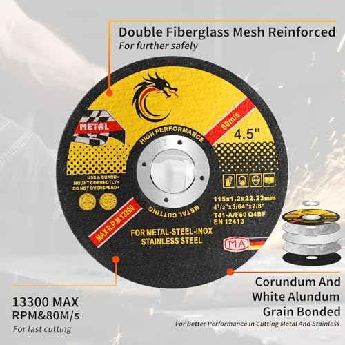 4 1/2 Cut Off Wheel Angle Grinder Cutting Disc for Metal & Stainless Steel, Max 13,300 RPM, 0.045" Thin Grinding Wheel,10 Pack