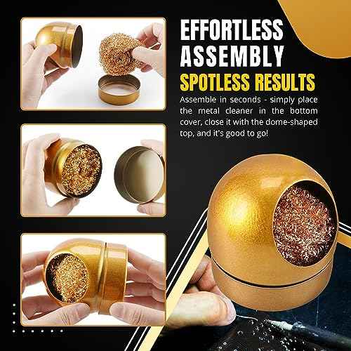 Flexzion Solder Cleaner with Brass Wool Soldering Wire Sponge and Gold, Dome-shaped, Non-Slip Solder Sponge Tray Housing, Soldering Iron Tip Cleaner, No Water Needed