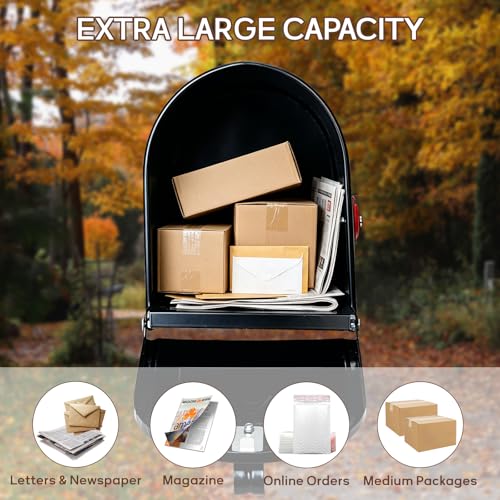 RAINHOL Large Black Mailbox - 23 x 10.7 x 8.9 Inches, Rust-Resistant Steel, Outdoor Use