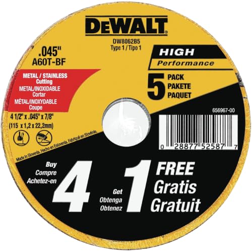 DEWALT 4.5-Inch Metal Cutting Off Wheel Set, 5-Pack, Aluminum Oxide Abrasive Discs