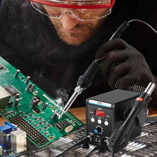 8586 Soldering Station, 2 in 1 Digital Display SMD Hot Air Rework Station and Soldering Iron with 3 standard air nozzles,LED Dual Digital Display with Heat Gun and Solder Iron Kit