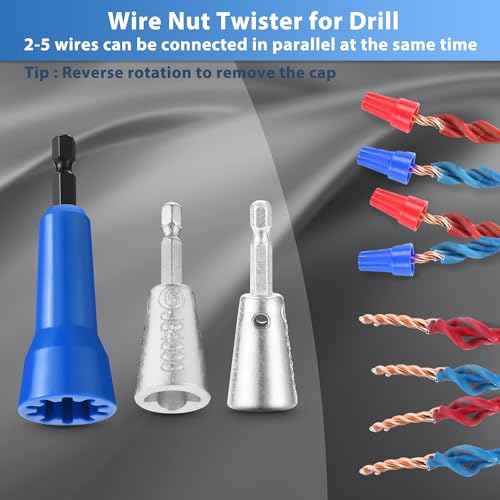 3 Pack Wire Twister Tool for Drill with 1/4" Hex Shank,Electrician Tools Wire Nut Twister for Drill, Quick Wire Connector Wire Twisting Tool(3 pcs)