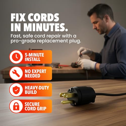 BLACK Journeyman-Pro 515PV Male Electrical Plug Replacement 15A 125V 1-Pack